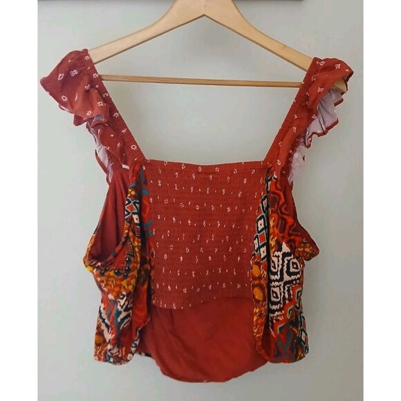 Torrid Challis Flutter Smocked Ruffle Trim Crop Top Plus Size 3 3X 22 24 Brown - Picture 7 of 9